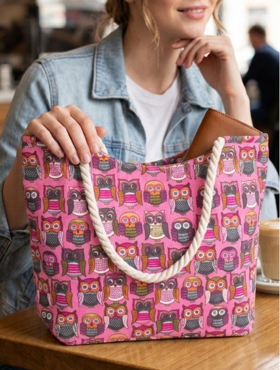 Owl Print Canvas Tote Bag